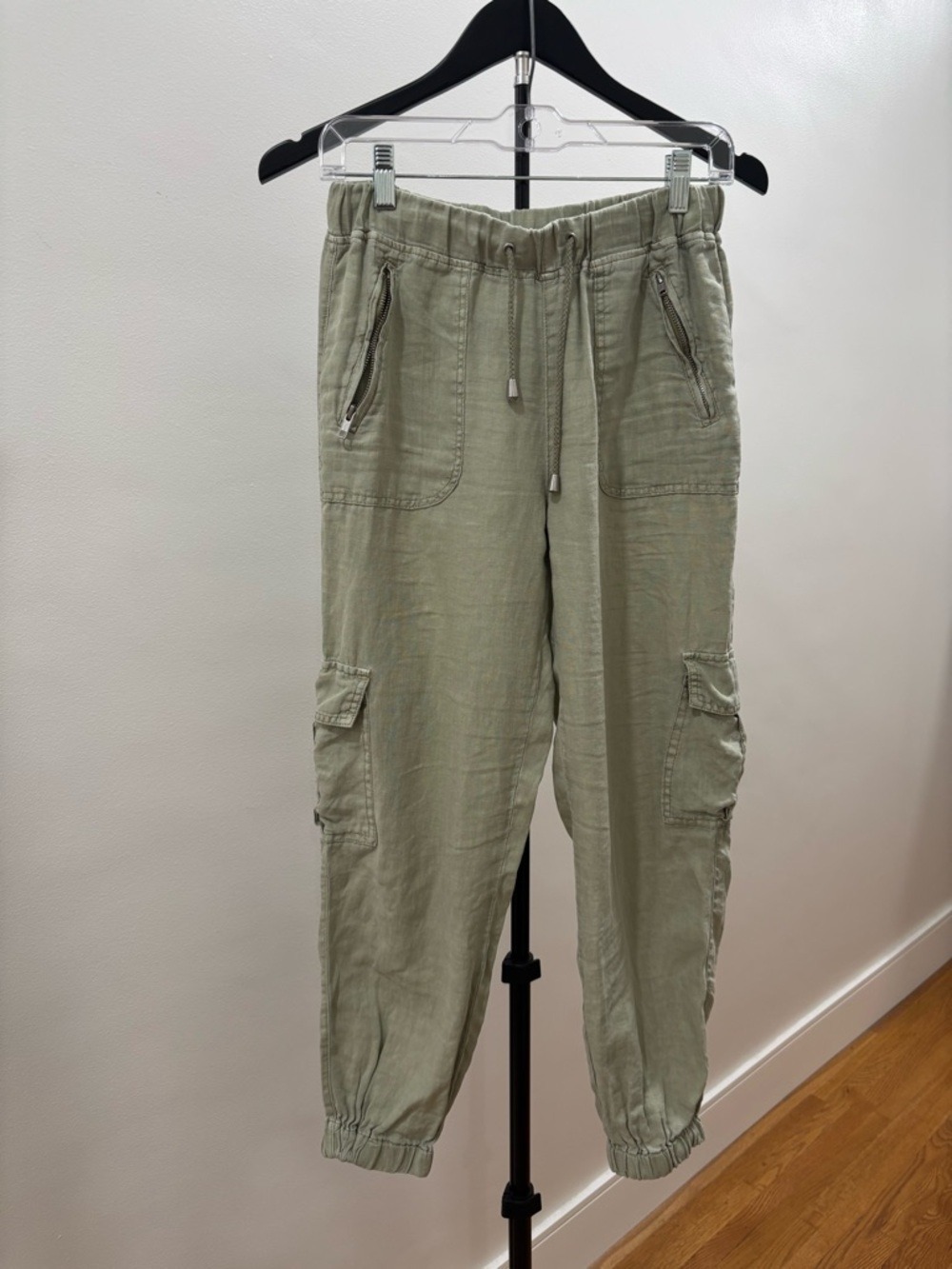 804 Blank NYC 100% Linen Sage Green Cargo Jogger Pants